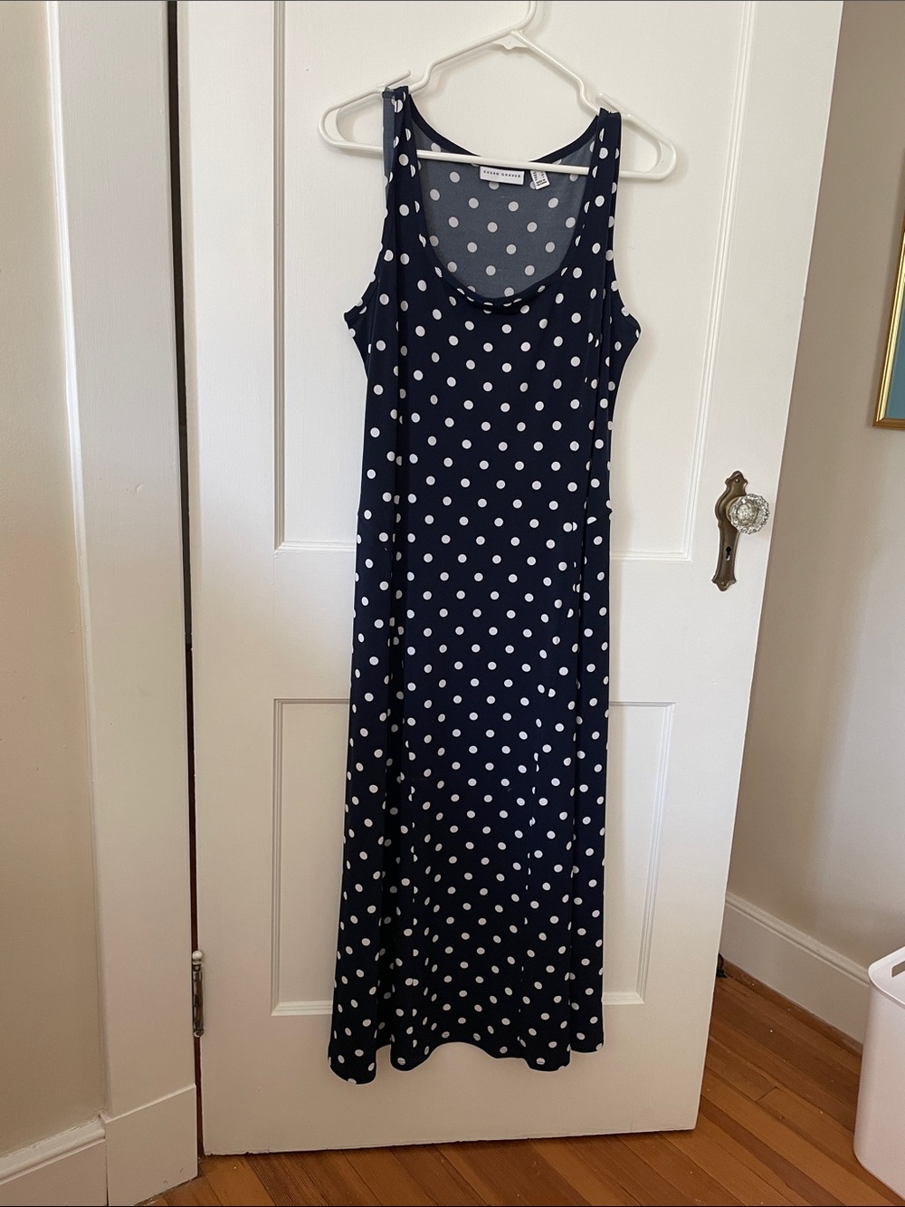 Susan Graver Navy and White Polka Dot Sleeveless Maxi Dress